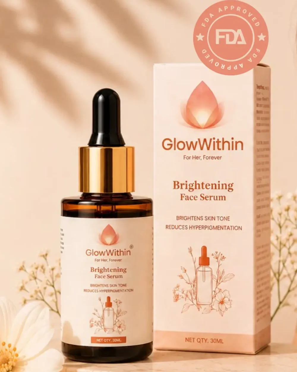 GlowWithin™ Brightening Face Serum — 30 ml dropper bottle with carton